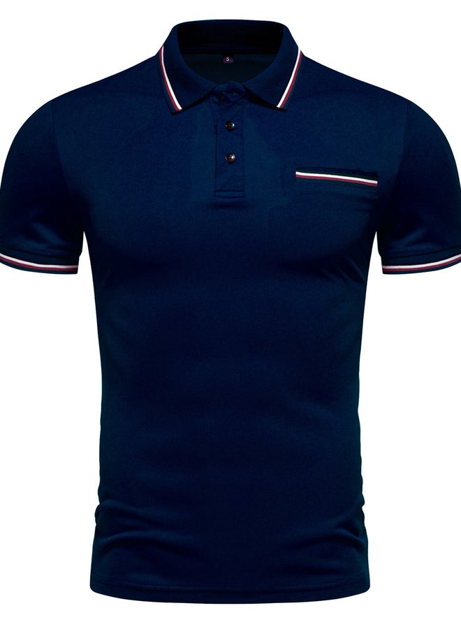 Take Two Men Navy Striped Polo Shirt - Image 2