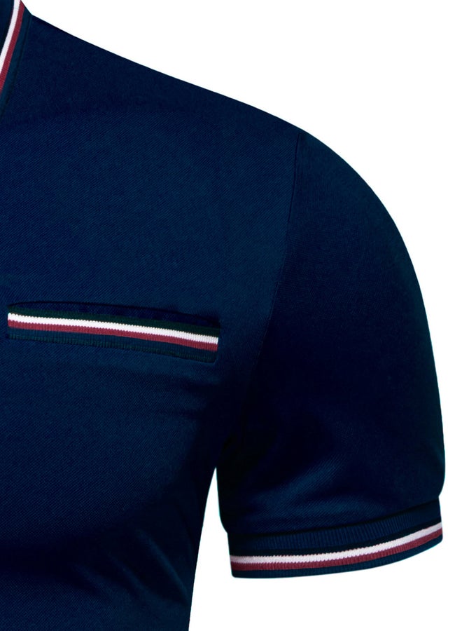 Take Two Men Navy Striped Polo Shirt - Image 5