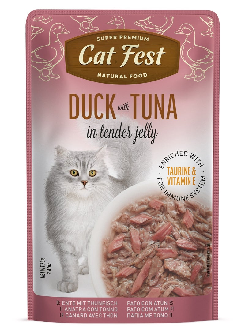 Cat Fest CatFest Duck with Tuna in Tender Jelly, Dual Protein Wet Cat Food, High Protein, Grain-Free, 70g Pouch  - Image 1
