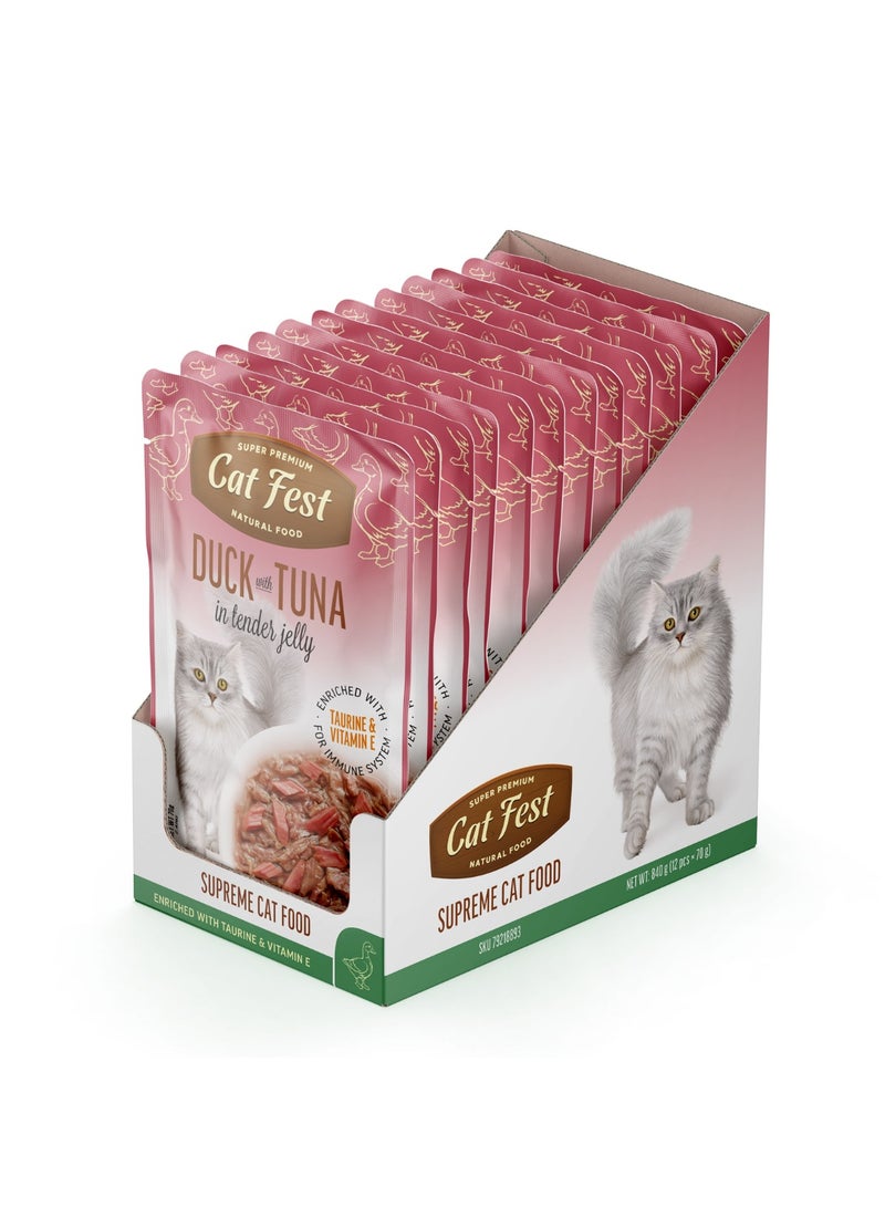 Cat Fest CatFest Duck with Tuna in Tender Jelly, Dual Protein Wet Cat Food, High Protein, Grain-Free, 70g Pouch  - Image 4