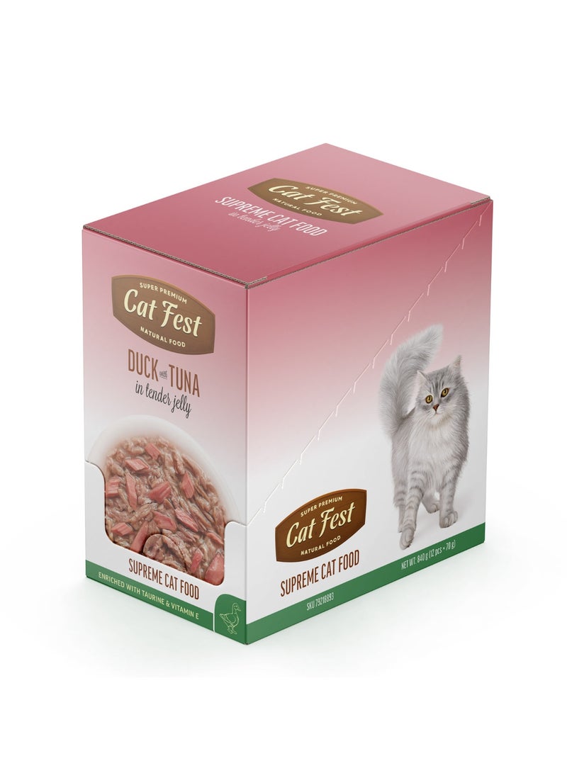Cat Fest CatFest Duck with Tuna in Tender Jelly, Dual Protein Wet Cat Food, High Protein, Grain-Free, 70g Pouch  - Image 3