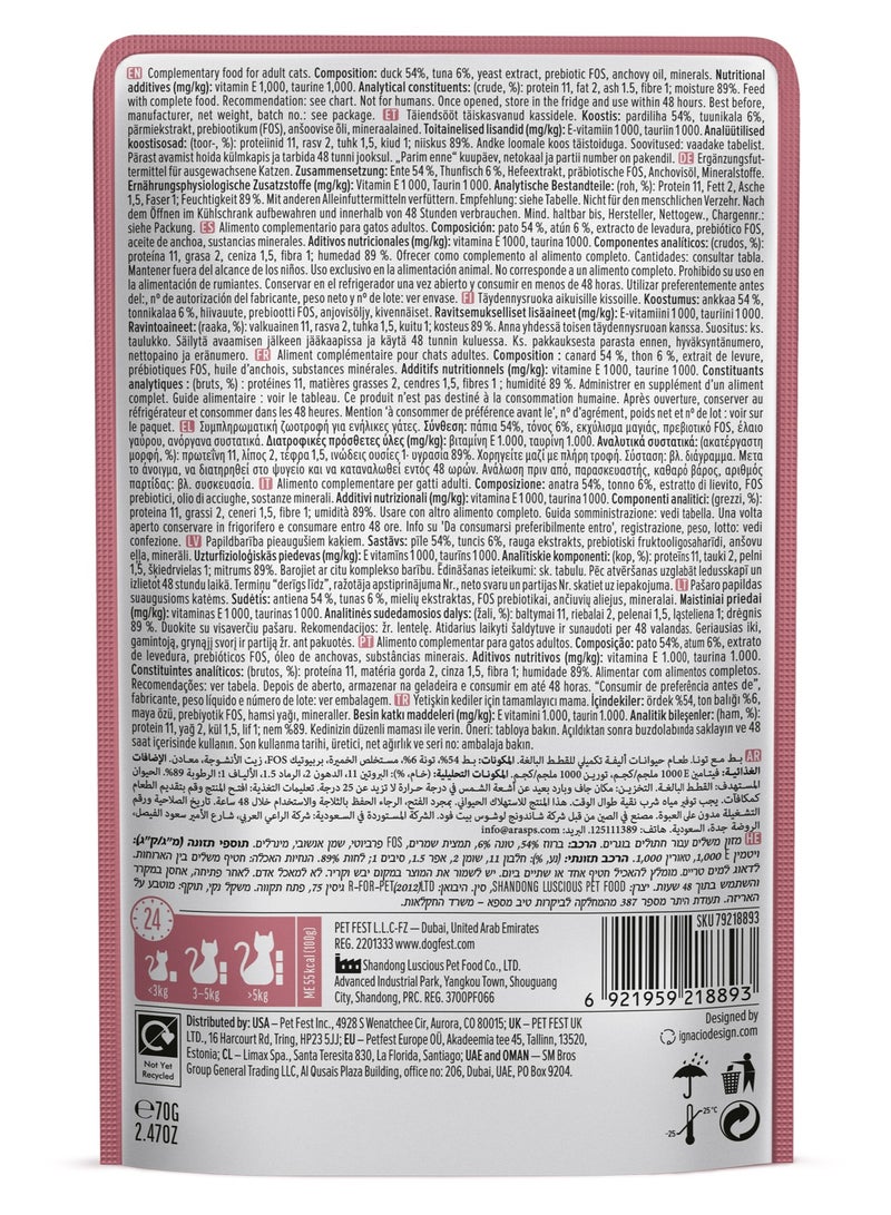 Cat Fest CatFest Duck with Tuna in Tender Jelly, Dual Protein Wet Cat Food, High Protein, Grain-Free, 70g Pouch  - Image 2