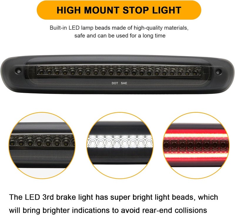 Mynoway Smoked Lens 3rd Third Brake Light Replacement for Sierra/Silverado 1500 2500 3500 & HD 2007-2013, H3T 2009-2010 - Image 3