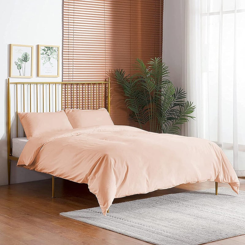Day Care Impressible Super Soft Microfiber 3 Piece Duvet Cover Set Size 91X101 Inches And 2 Pillow Cover 300 TC 18X28 Inches Double Bed SizePeach - Image 2