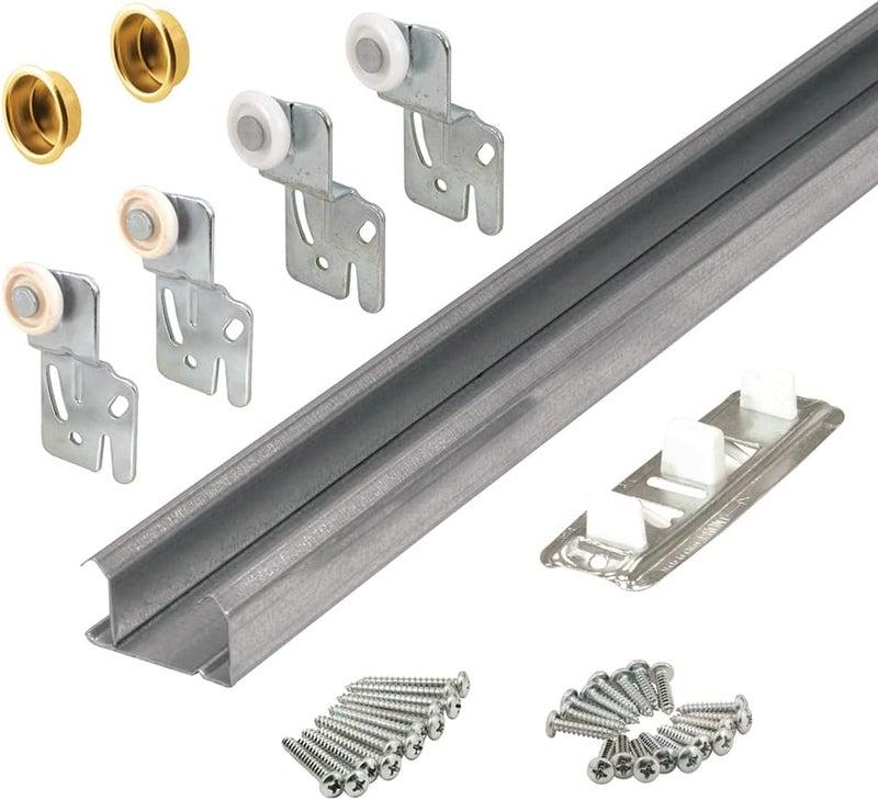 Slide-Co Prime-Line 161793 By-Pass Closet Track Kit, 72 In., 2-Door Hardware, Brass-Plated Pulls (1 Kit) - Image 1