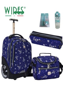 Wires 3 Piece Kids School Trolley Bag laptop compartment Big Wheels With Lunch bag & Pencil Case  - Image 1