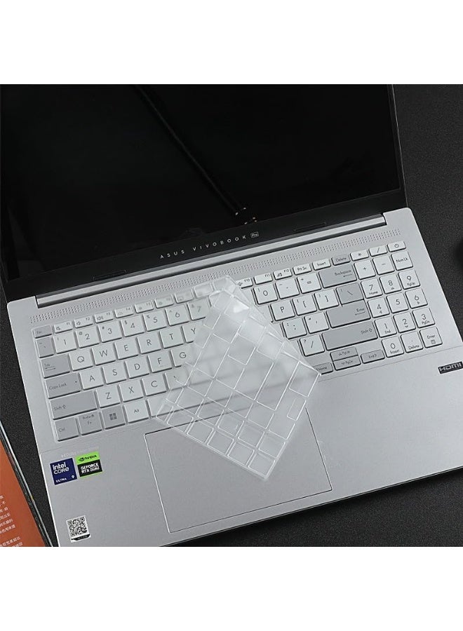 غطاء لوحة مفاتيح شفاف عالي الوضوح من مادة TPU السيليكون متوافق مع ASUS Vivobook Pro 15 (N6506M) 15.6 إنش 2024، مع حامي شاشة من زجاج مقسى عالي الدقة - Image 3