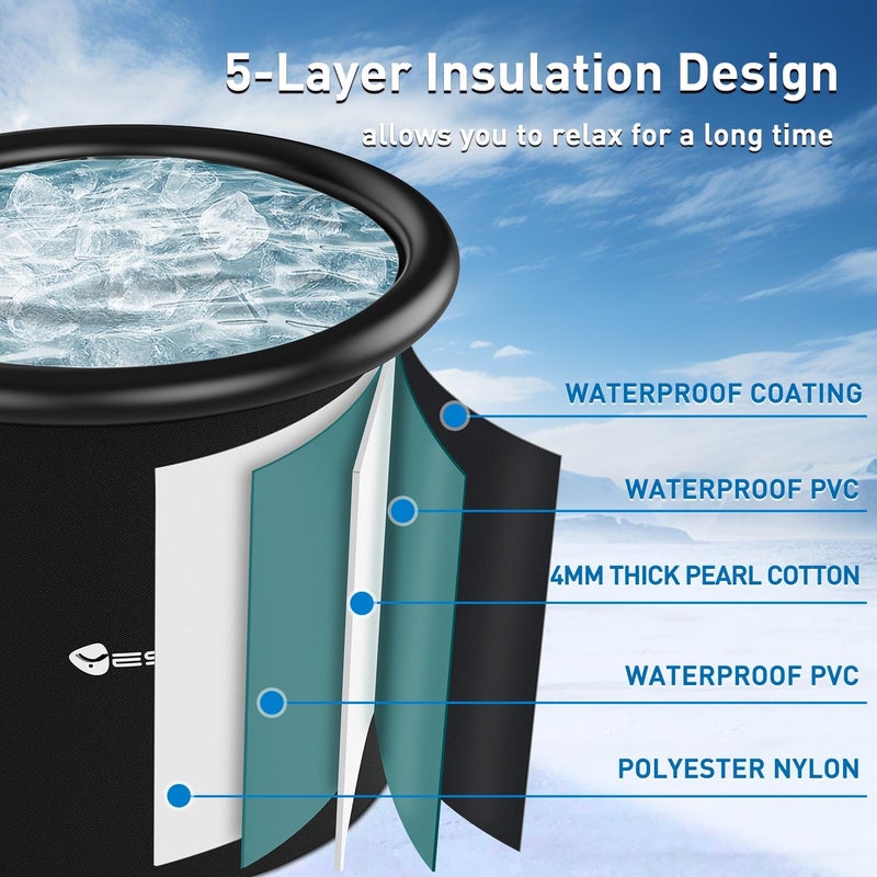 Yesker 110 Gal Oval Ice Bath Tub with Air Ring, Portable Multi-Layered Cold Plunge Tub with Lid for Athletes, Foldable and Inflatable, One Person Hot Bathtub at Gym, Yard, Home, Outdoors Use - Image 5