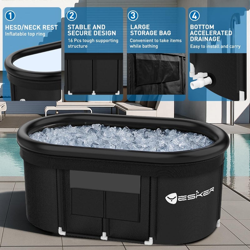Yesker 110 Gal Oval Ice Bath Tub with Air Ring, Portable Multi-Layered Cold Plunge Tub with Lid for Athletes, Foldable and Inflatable, One Person Hot Bathtub at Gym, Yard, Home, Outdoors Use - Image 3