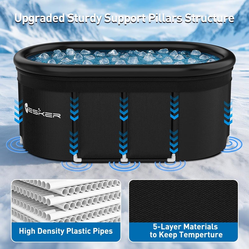 Yesker 110 Gal Oval Ice Bath Tub with Air Ring, Portable Multi-Layered Cold Plunge Tub with Lid for Athletes, Foldable and Inflatable, One Person Hot Bathtub at Gym, Yard, Home, Outdoors Use - Image 4