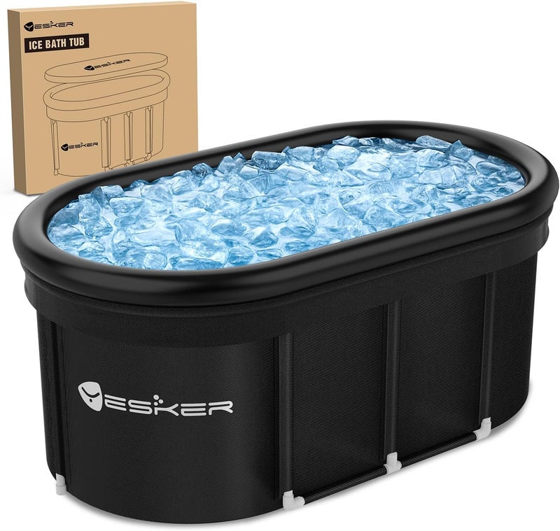 Yesker 110 Gal Oval Ice Bath Tub with Air Ring, Portable Multi-Layered Cold Plunge Tub with Lid for Athletes, Foldable and Inflatable, One Person Hot Bathtub at Gym, Yard, Home, Outdoors Use - Image 1