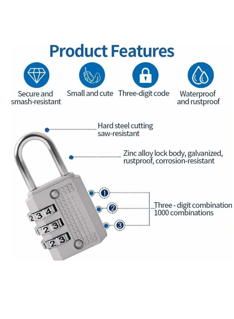 3 Digit Small Combination Lock Small Padlock for Mini Lockers, Travel Padlocks, Diary, Boxes, Luggage, Backpacks, Silver  - Image 4