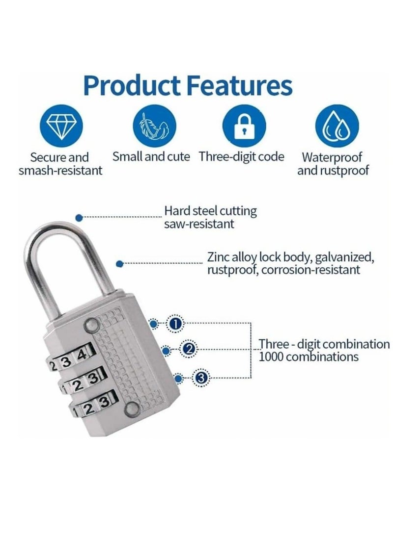 3 Digit Small Combination Lock Small Padlock for Mini Lockers, Travel Padlocks, Diary, Boxes, Luggage, Backpacks, Silver - Image 4