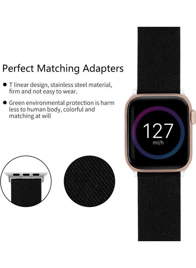 NIBEMINENT D Style Canvas Wrist Strap For Apple Watch Series 7/6/SE/5/4/3/2/1 45/44/42mm Black - Image 4