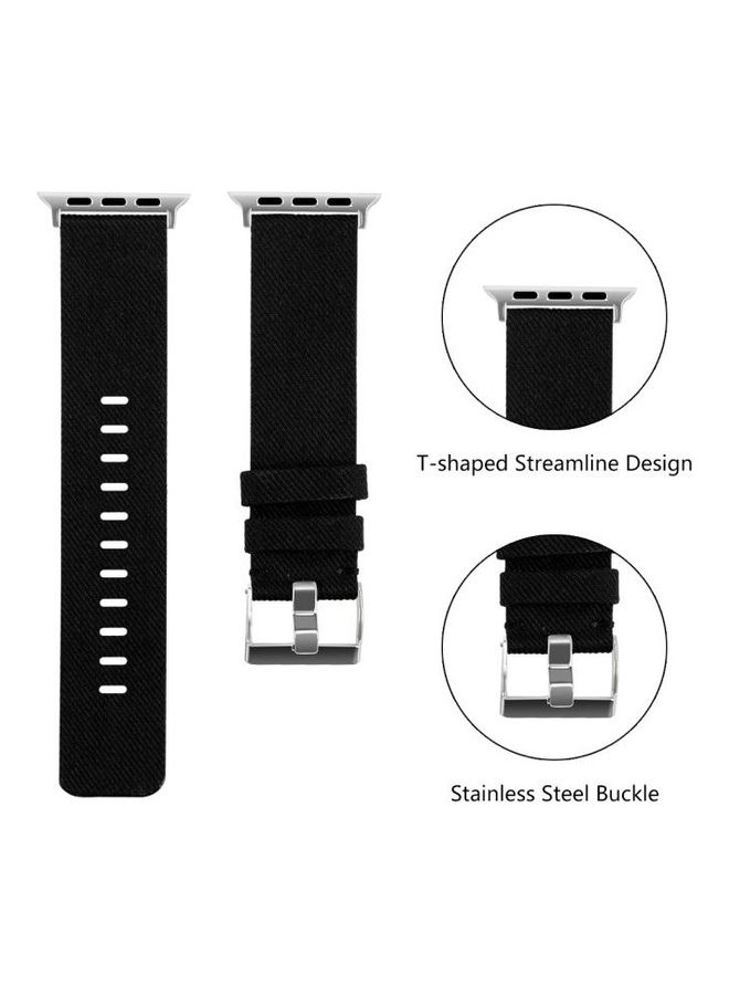 NIBEMINENT D Style Canvas Wrist Strap For Apple Watch Series 7/6/SE/5/4/3/2/1 45/44/42mm Black - Image 3
