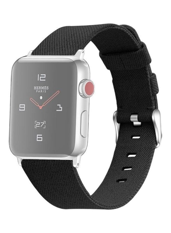 NIBEMINENT D Style Canvas Wrist Strap For Apple Watch Series 7/6/SE/5/4/3/2/1 45/44/42mm Black - Image 1