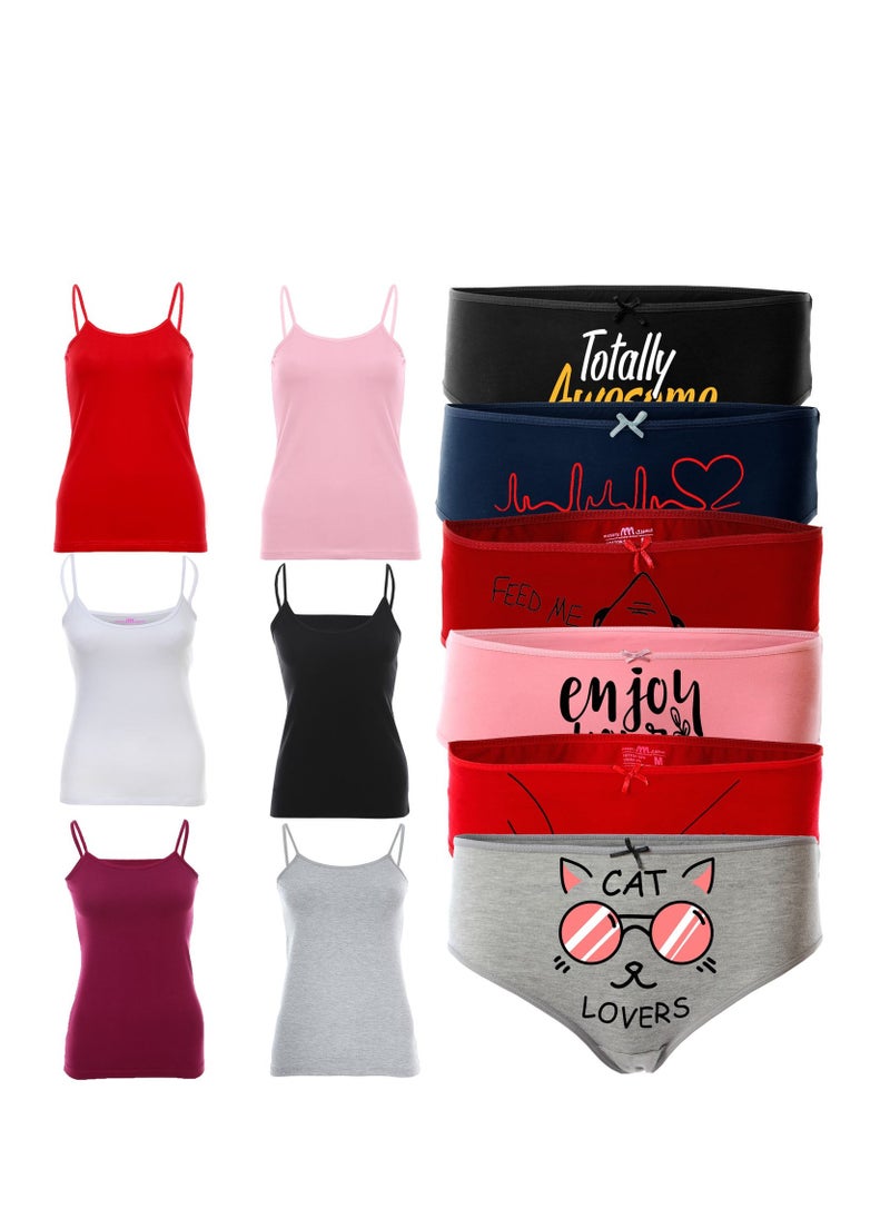 Mesery Mesery Bundle Of (6) Spaghetti Sleeves + Bundle Of Six Women Brief- Printed  - Image 1