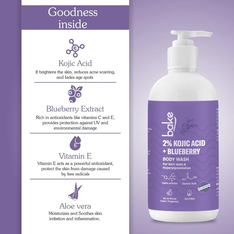 BAKE 2 Kojic Acid Brightening Body Wash with Glycolic Acid  Alpha Arbutin  DeTan Body Wash  For Pigmentation  Tan Removal  For Dark Knees  Elbows  Dark Spots  Sun Damage  250ml - Image 4