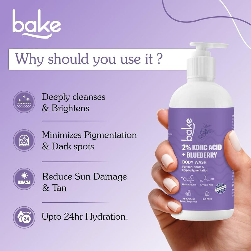 BAKE 2 Kojic Acid Brightening Body Wash with Glycolic Acid  Alpha Arbutin  DeTan Body Wash  For Pigmentation  Tan Removal  For Dark Knees  Elbows  Dark Spots  Sun Damage  250ml - Image 2