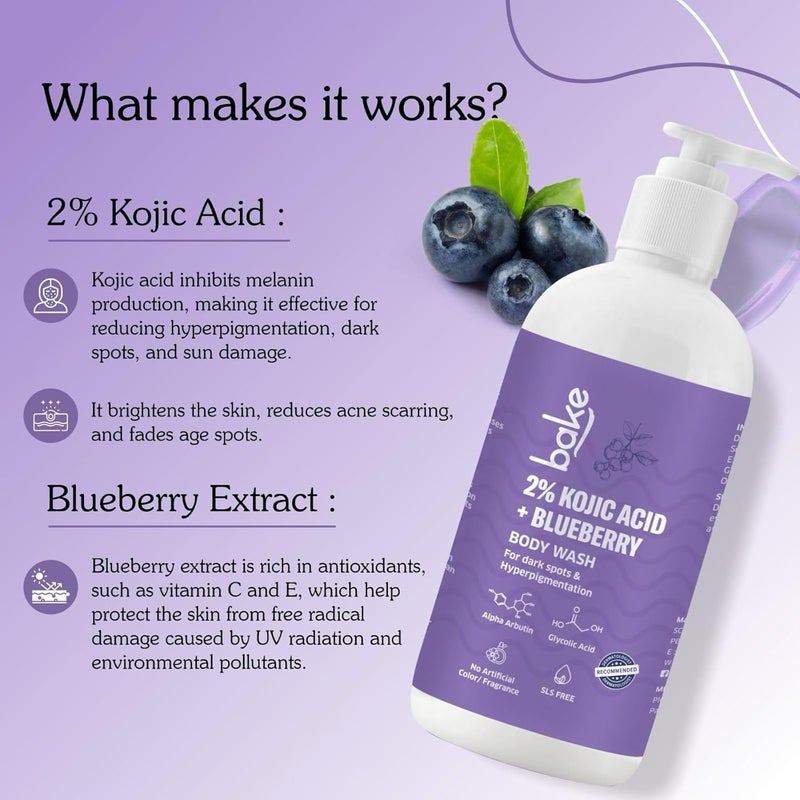 BAKE 2 Kojic Acid Brightening Body Wash with Glycolic Acid  Alpha Arbutin  DeTan Body Wash  For Pigmentation  Tan Removal  For Dark Knees  Elbows  Dark Spots  Sun Damage  250ml - Image 3