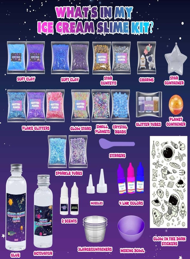 Funewest Slime Kit for Kids, Mini Galaxy Ball Slime Making Kit with Glow in The Dark Stickers, Glitter, Beads & Charms - Creative DIY Craft Kit & Stress Relief Sensory Toy Gifts for Girls Ages 6-12 - Image 5