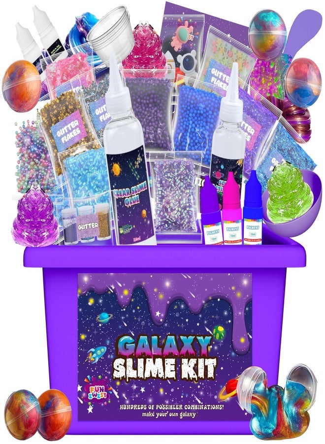 Funewest Slime Kit for Kids, Mini Galaxy Ball Slime Making Kit with Glow in The Dark Stickers, Glitter, Beads & Charms - Creative DIY Craft Kit & Stress Relief Sensory Toy Gifts for Girls Ages 6-12 - Image 1