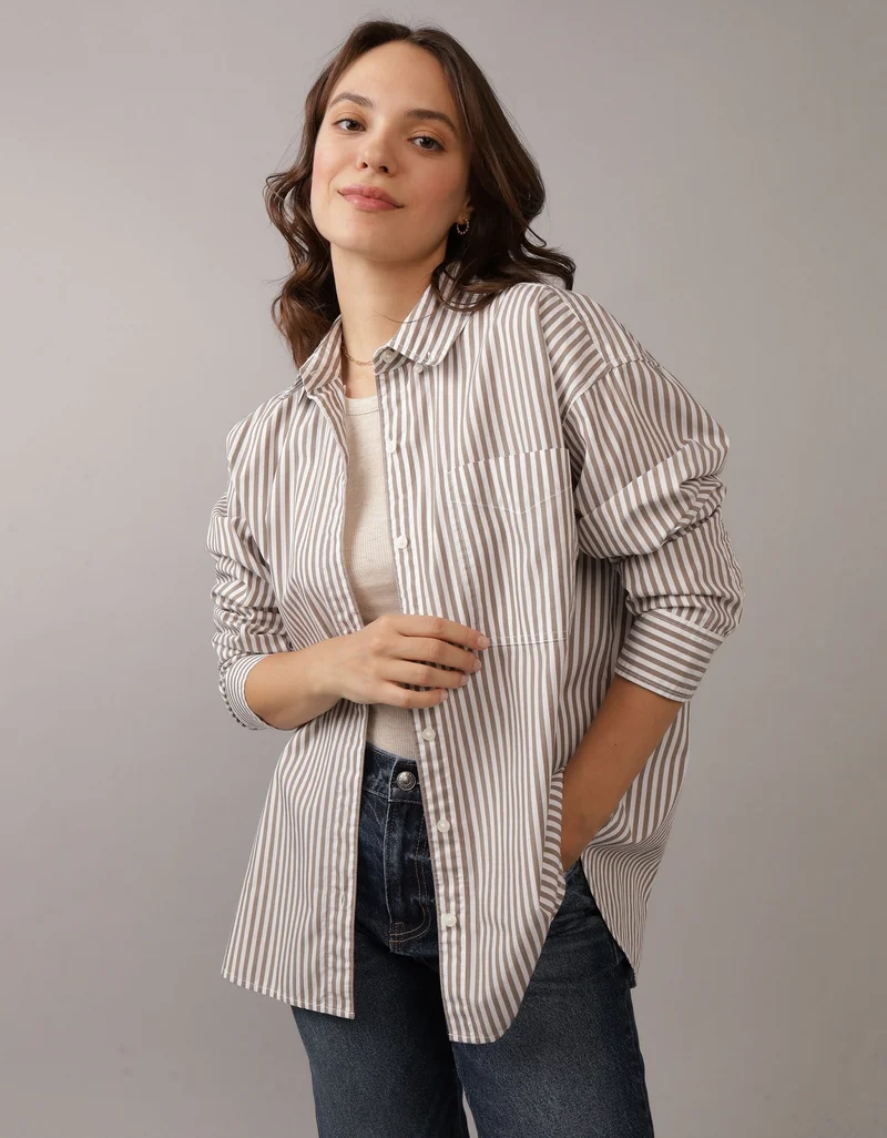 American Eagle Striped Logn Sleeve Button Down Shirt