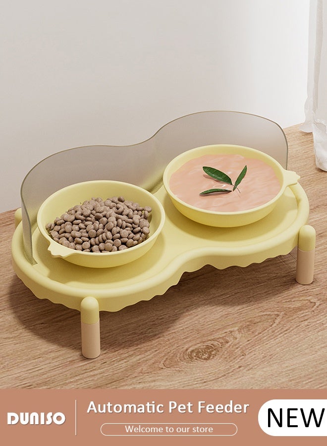 DUNISO 2-in-1 Ceramic Cat Bowl and Stand,Sturdy And Stable Stand with Two Bowl 8cm High Baffle,Anti-Spill Anti-Mess Non-Skid Pet Feeder,Raised Feeding Dishes for Cats and Small Dogs - Image 1
