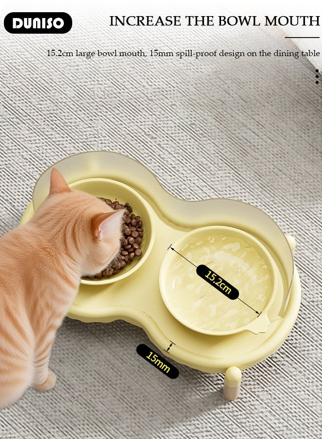 DUNISO 2-in-1 Ceramic Cat Bowl and Stand,Sturdy And Stable Stand with Two Bowl 8cm High Baffle,Anti-Spill Anti-Mess Non-Skid Pet Feeder,Raised Feeding Dishes for Cats and Small Dogs - Image 4