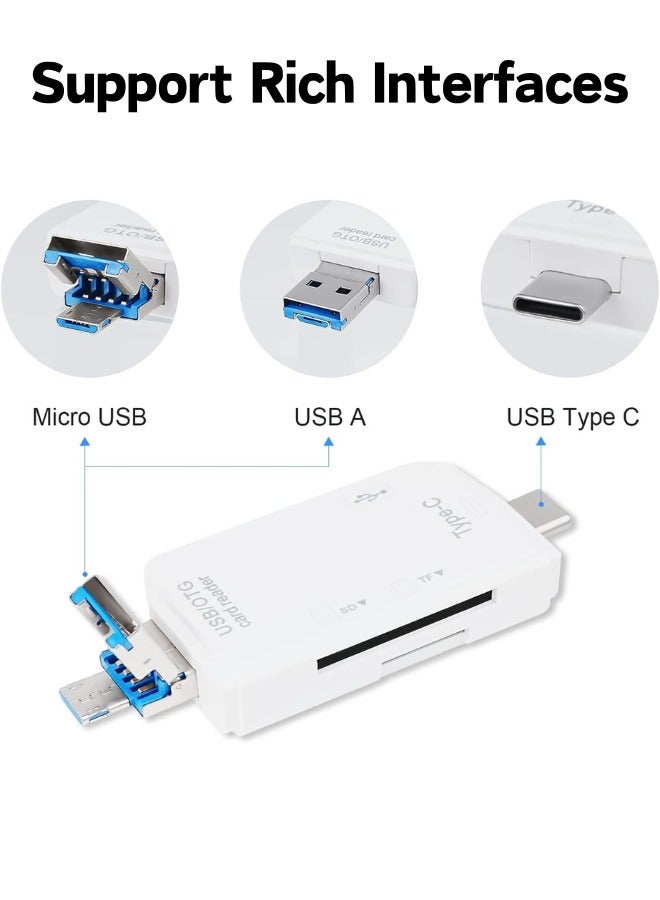 6 in 1 OTG Multifuntional Card Reader Memory Reader, Camera Viewer, Micro SD/TF External Card Reader USB 3.0 SD Card Reader USB C to Micro USB/USB A Convertor Charging/Data Transportation (White)  - Image 2