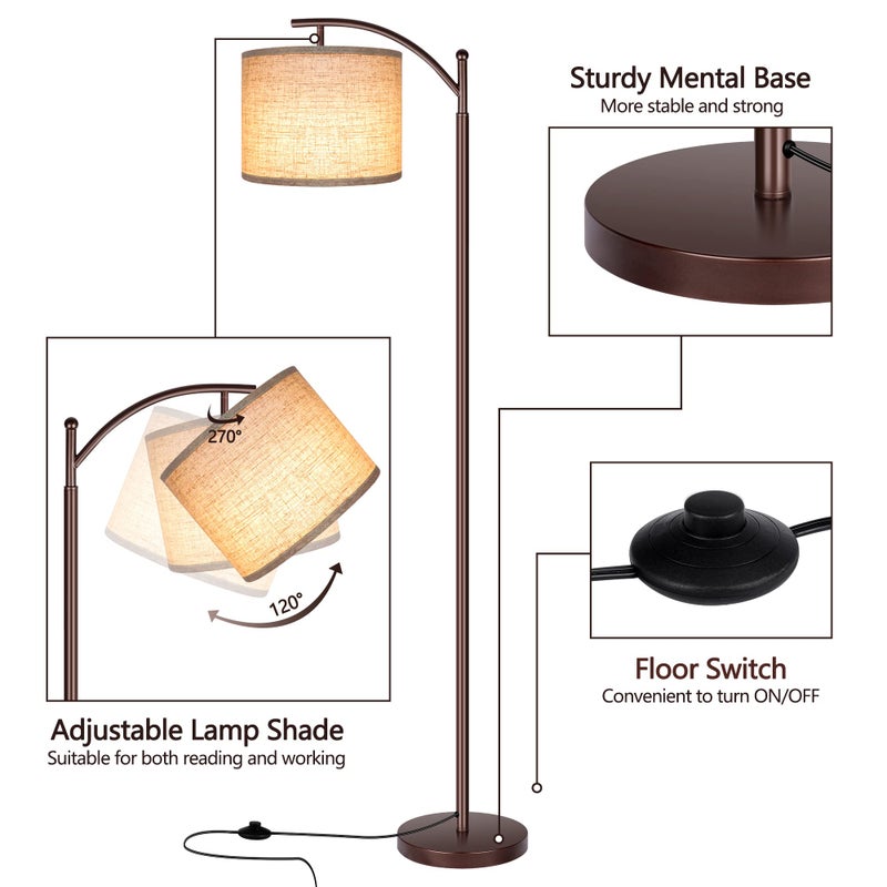 Rottogoon Floor Lamp for Living Room, LED Standing Lamp Tall Industrial Floor Lamp Reading for Bedroom, Office (9W LED Bulb, Beige Lampshade Included) -Oil-Rubbed Bronze - Image 3