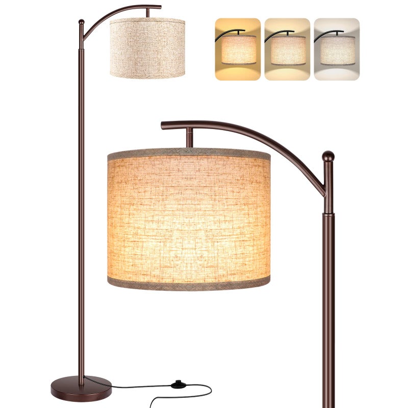 Rottogoon Floor Lamp for Living Room, LED Standing Lamp Tall Industrial Floor Lamp Reading for Bedroom, Office (9W LED Bulb, Beige Lampshade Included) -Oil-Rubbed Bronze - Image 1