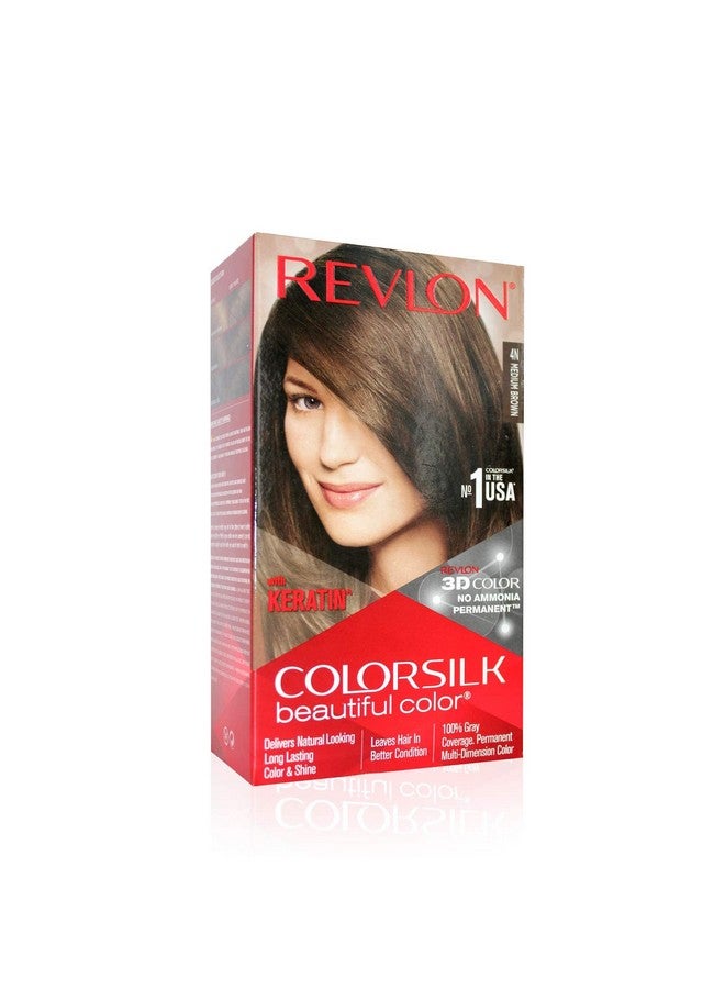 Revlon Colorsilk Beautiful Color, Permanent Hair Color With Keratin, 40Ml + 40Ml + 11.8Ml - Medium Brown 4N (Pack Of 1) - Image 1