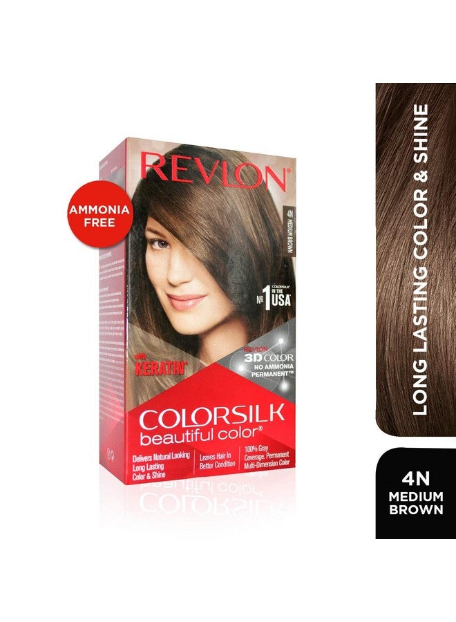 Revlon Colorsilk Beautiful Color, Permanent Hair Color With Keratin, 40Ml + 40Ml + 11.8Ml - Medium Brown 4N (Pack Of 1) - Image 2