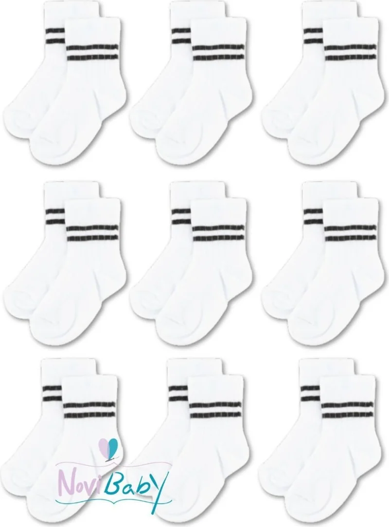 Novibaby 9-Pack Cotton Kids College Socks Baby Unisex Girls Women Boys School Socks, White Black Pink