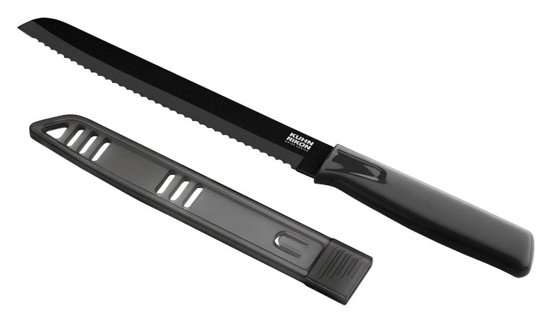 Kuhn Rikon COLORI Non-Stick Bread Knife with Safety Sheath, 7 inch/17.78 cm Blade, Black - Image 1