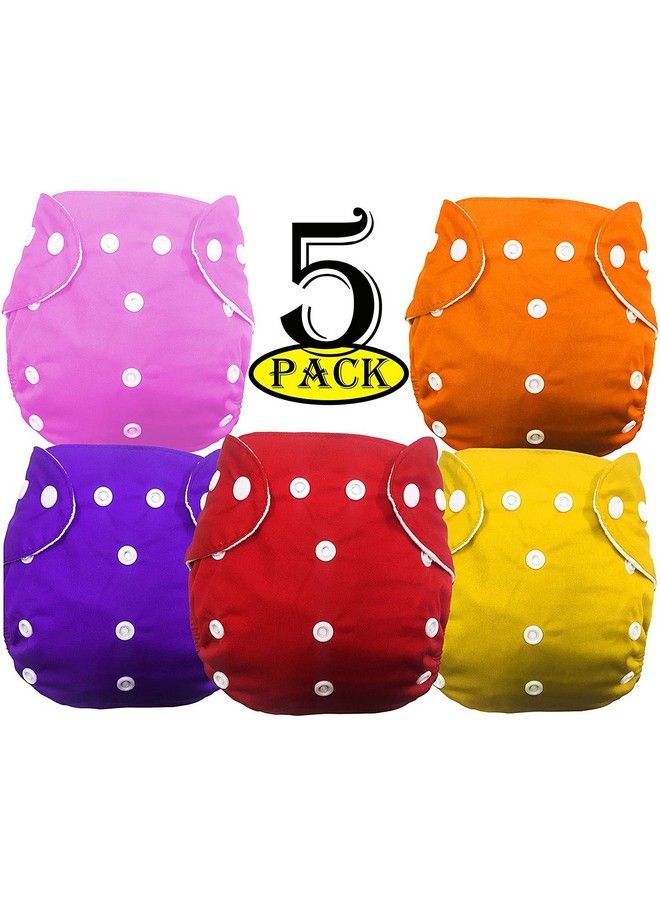 DOMENICO Washable Baby Diaper Premium Cloth Diaper Reusable Adjustable Size Waterproof Pocket Cloth Diaper Nappie (Without Insert) (Pack Of 5)(Assorted Color) - Image 1