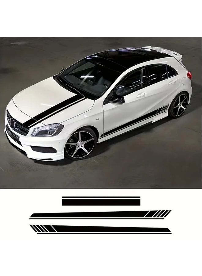 3 Pcs Black Car Vinyl Stickers Set Hood Engine Decorative Door Stripe Pattern - Image 1