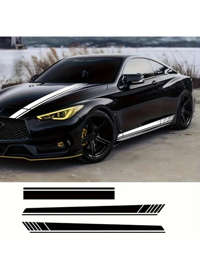 3 Pcs Black Car Vinyl Stickers Set Hood Engine Decorative Door Stripe Pattern - Image 3