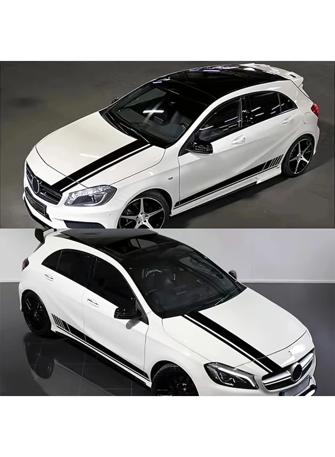 3 Pcs Black Car Vinyl Stickers Set Hood Engine Decorative Door Stripe Pattern - Image 4