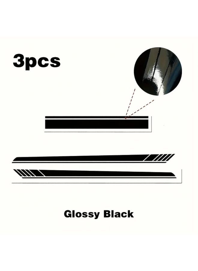 3 Pcs Black Car Vinyl Stickers Set Hood Engine Decorative Door Stripe Pattern - Image 5