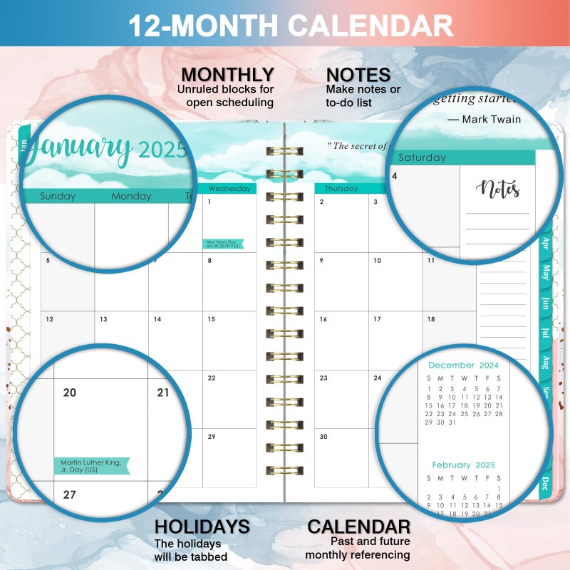 Coboll Planner 2025-2025 Planner Weekly and Monthly from January 2025 - December 2025, 8.5'' X 6.4'', 2025 Planner 12 Month with Monthly Tabs, Elastic Closure, Back Pocket - Image 5