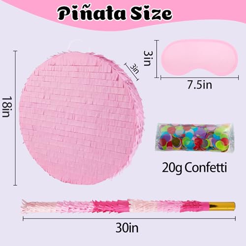 PCFING 18 Inch Round Blank Piata Diy with 30 Inch Piata Stick Blindfold Confetti for Boy Girl Adult Birthday Party Game Decorations Anniversary Celebration Fiesta Pink - Image 5