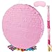 PCFING 18 Inch Round Blank Piata Diy with 30 Inch Piata Stick Blindfold Confetti for Boy Girl Adult Birthday Party Game Decorations Anniversary Celebration Fiesta Pink - Image 2