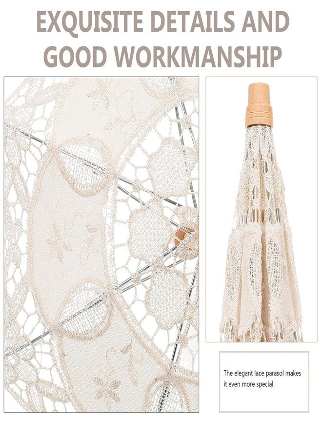 تودمومي مظلة تودمومي العتيقة المصنوعة من الدانتيل - مظلة يدوية الصنع بمقبض خشبي، خفيفة الوزن وسهلة الحمل، مثالية لحفلات الزفاف، وحفلات الخطوبة، وتزيين حفلات الشاي، مصنوعة من القطن والخشب. - Image 5