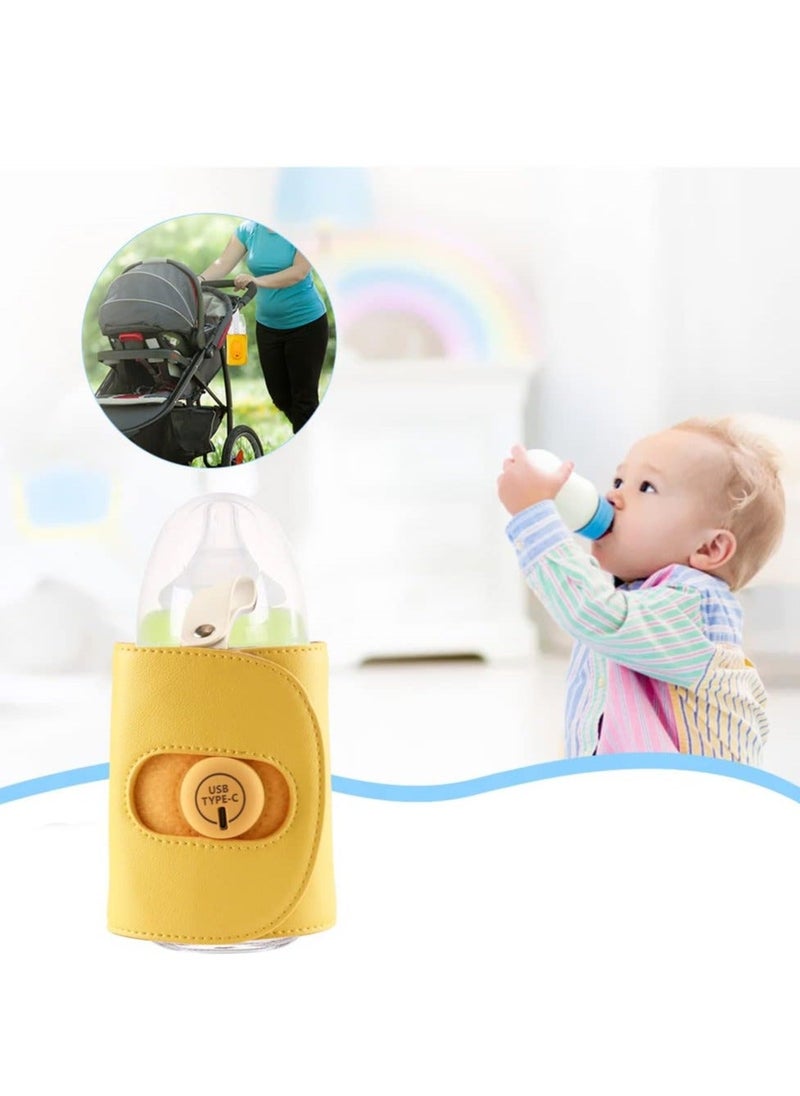 Generic Baby Bottle Warmer Cover USB Milk Bottle Heating Portable Baby Nursing Bottle Feeding Thermal Bag Travel Baby Heating Safety Accessories Milk Bottle Warmer Baby Gifts, Yellow  - Image 1