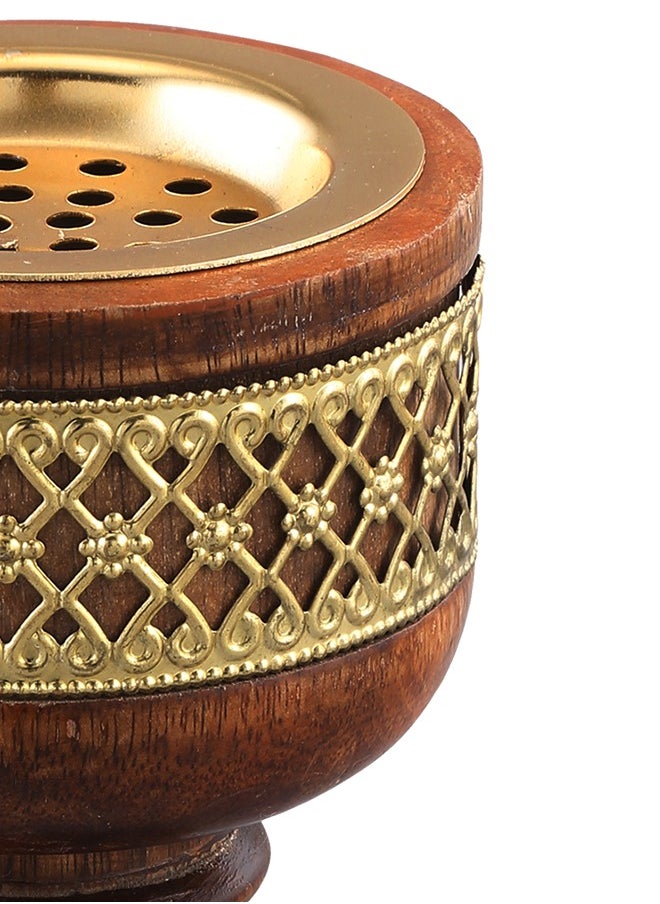 Majestic Majestic Wooden Bakhoor Burner with Brass Detailing – 8.5 x 13 cm – Elegant Traditional Design, Perfect for Burning Bakhoor and Enhancing Aromatic Spaces  - Image 2