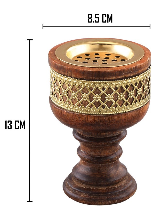 Majestic Majestic Wooden Bakhoor Burner with Brass Detailing – 8.5 x 13 cm – Elegant Traditional Design, Perfect for Burning Bakhoor and Enhancing Aromatic Spaces  - Image 4
