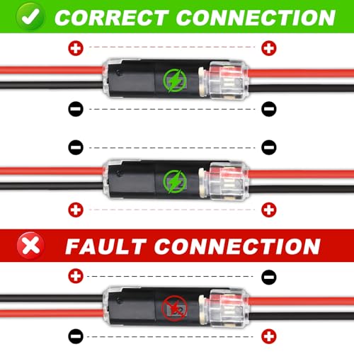 hongliang Double Wire Plug in Connector,Quick Disconnect 2 Pin Led Connector No Wire Stripping Cutting,Low Voltage Light Led Strip connectors with Locking Buckle(20PCS) - Image 4