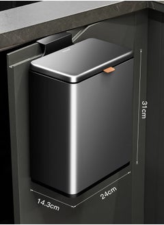 Merry Moments Stainless Steel Hanging Trash Can Waste Bin Mounted Bin with Lid Compost Bin with Inner Bucket for Countertop Under Sink Food Waste Bin 8 Litre Matte Black Colour H31xW245xD14.3cm  - Image 1